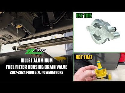 Forged Diesel Billet Aluminum Fuel Filter Housing Drain Valve, 2017-2024 Ford 6.7L Powerstroke